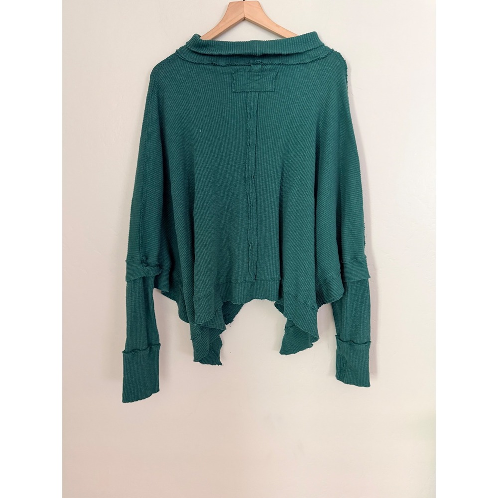 Free People We The Free Moon Daisy Teal Green Waffle Knit Poncho Top Large - Picture 7 of 7